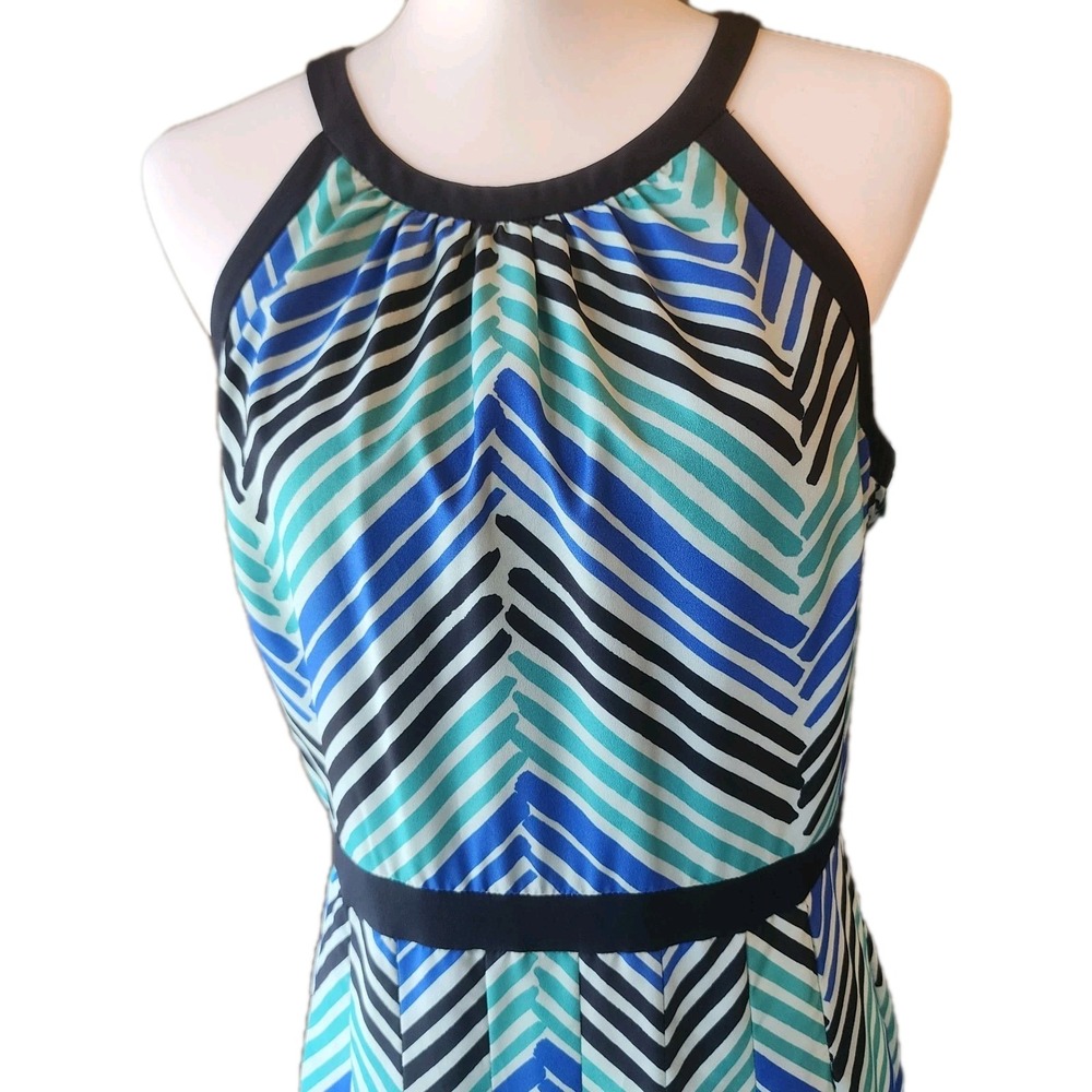 Ann Taylor Maxi Dress Womens 10P Halter Blue Green Black Casual Brunch Party - Picture 2 of 6
